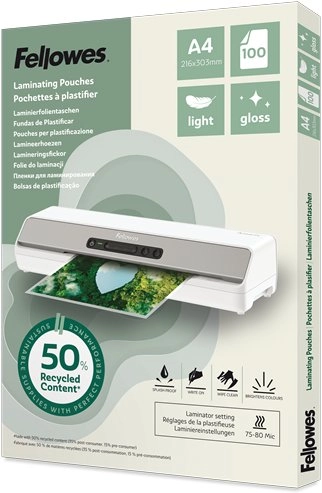 Laminēšanas plēves Fellowes Eco 100gab Glossy