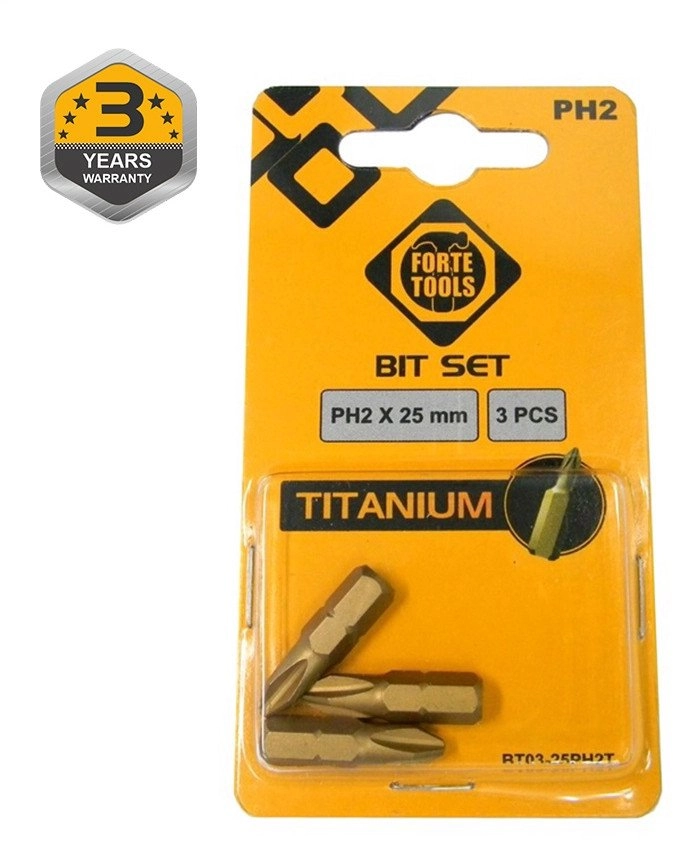 TITANIUM SCREWDRIVER BIT PH2X25MM 3PCS 14966604