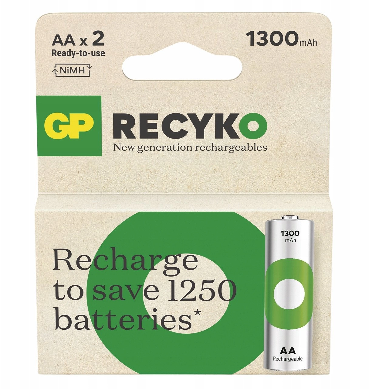 ACCUMULATORS GP RECYKO AA. 1300MAH. 2PC