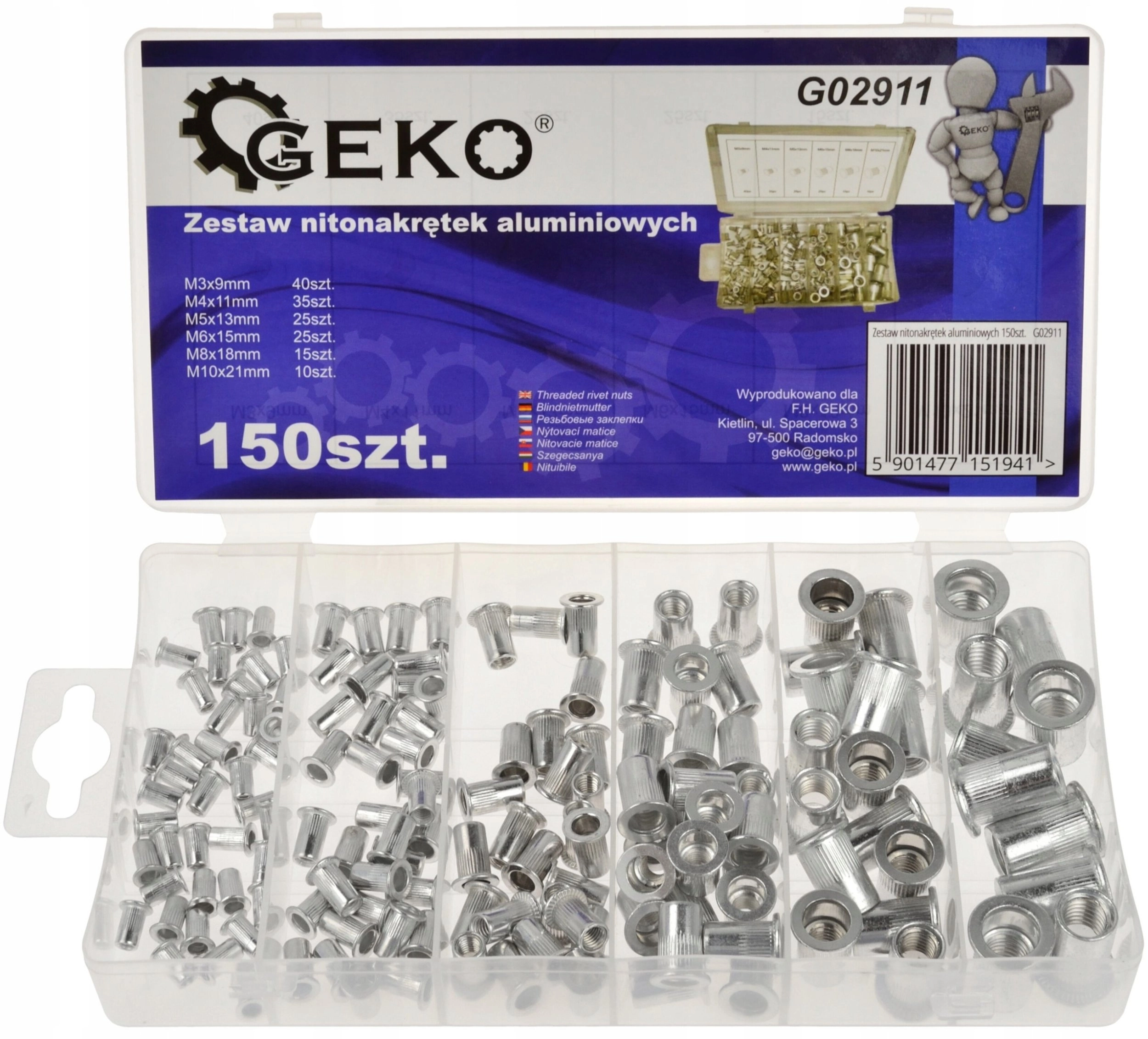 Set of aluminum rivet nuts 150