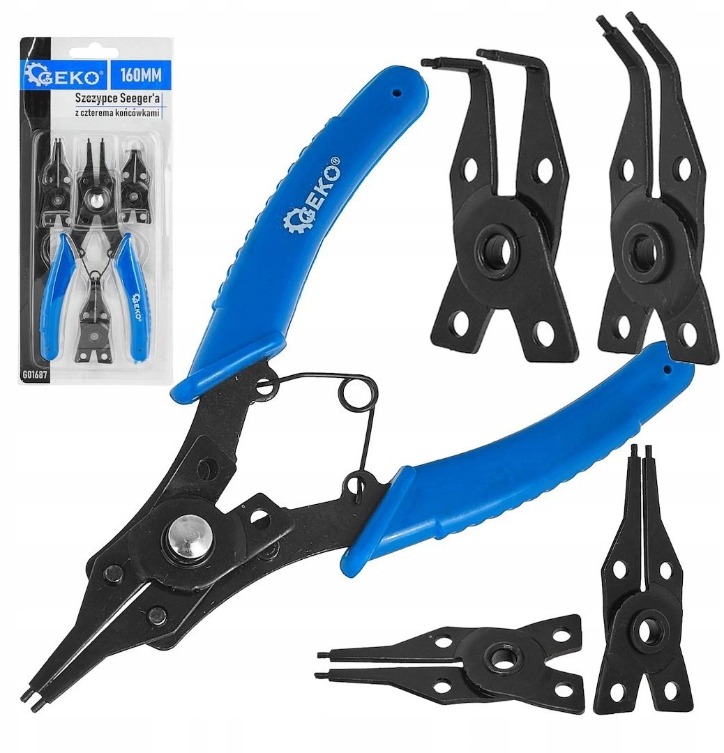 Seeger pliers with four interchangeable tips