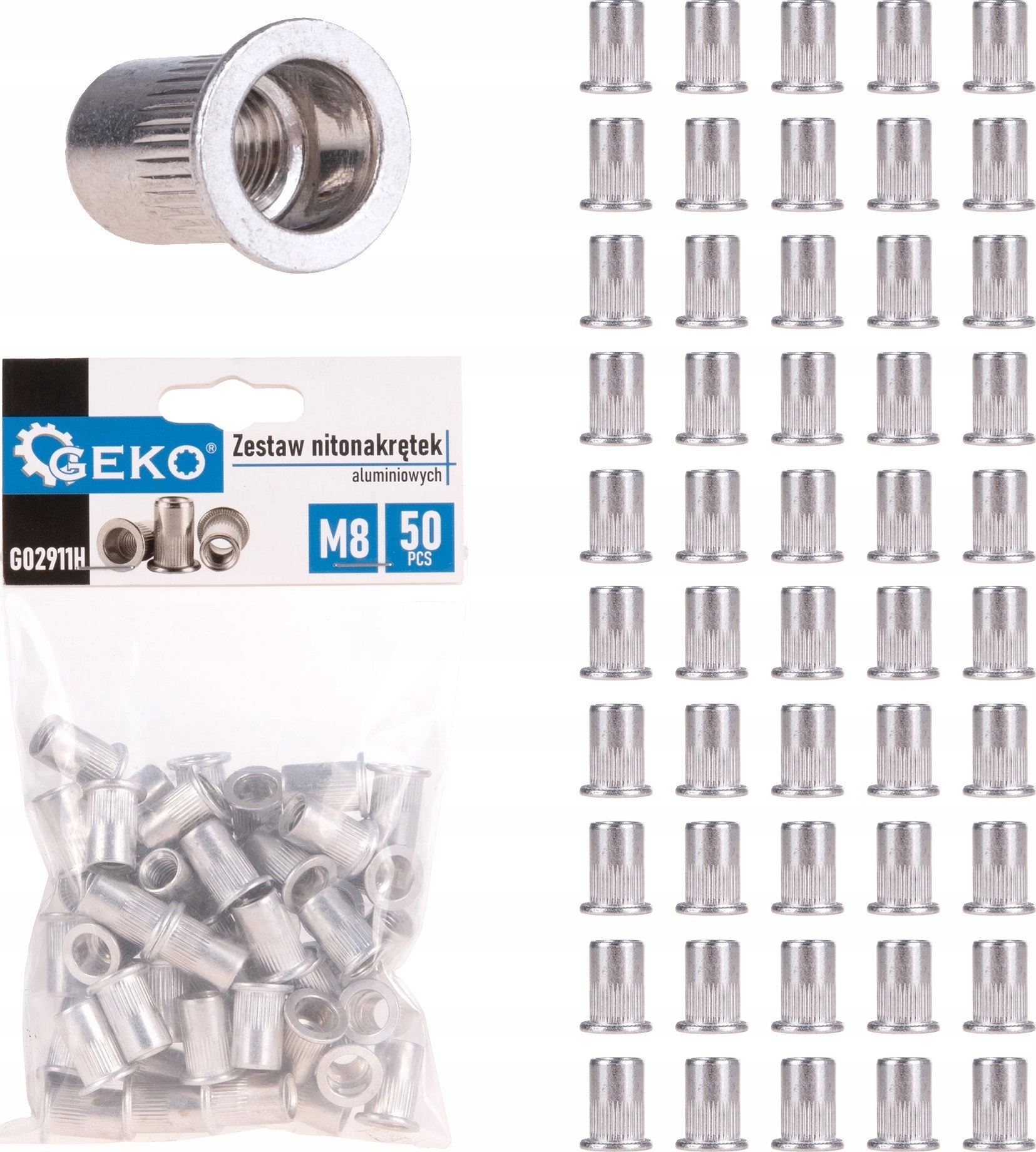 Geko Zestaw nitonakrętek aluminiowych M8 50szt
