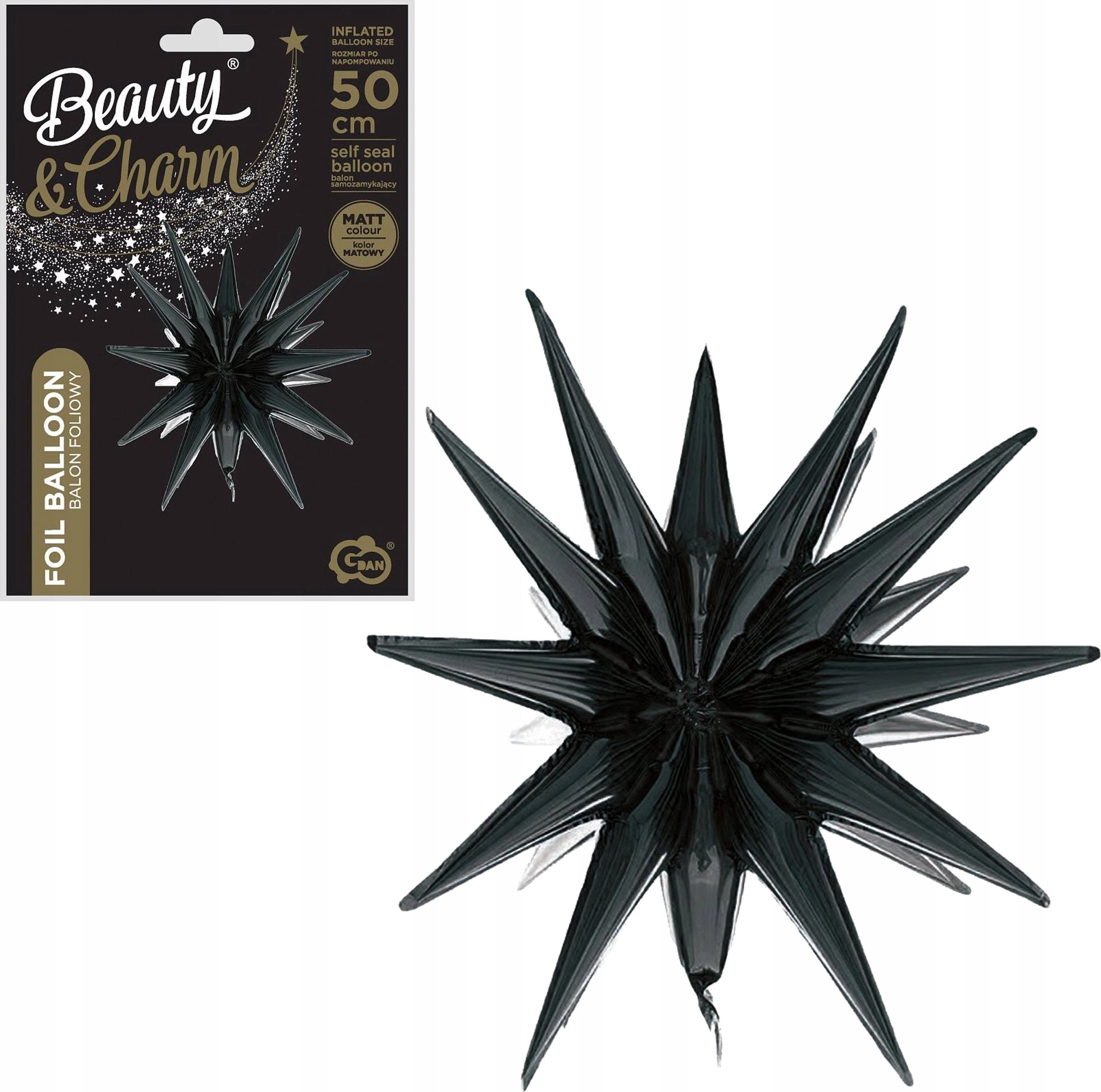 Foil balloon Star 3D czarmat 50x46