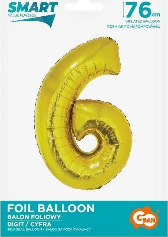 GoDan Foil balloon number 6 gold