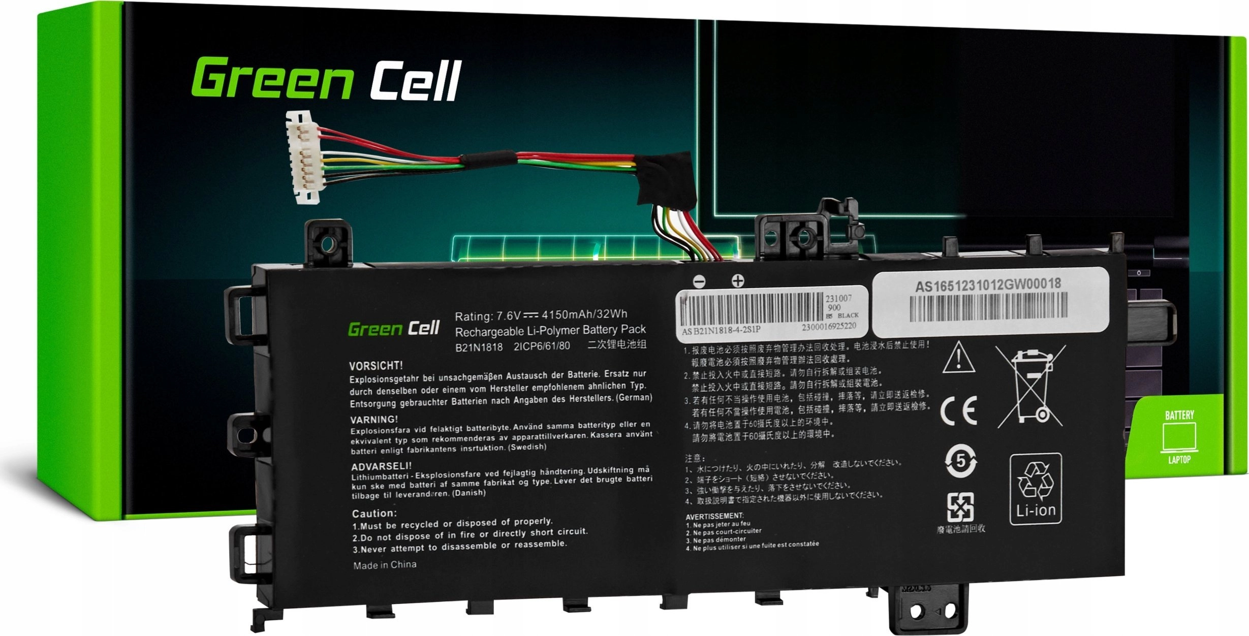 Green Cell B21N1818 C21N1818-1 battery dedicated