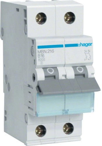 Hager circuit breaker MBN216 2-pole 6kA