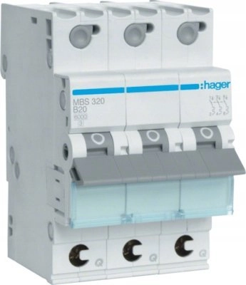 Hager circuit breaker 3p. B-20A 6kA