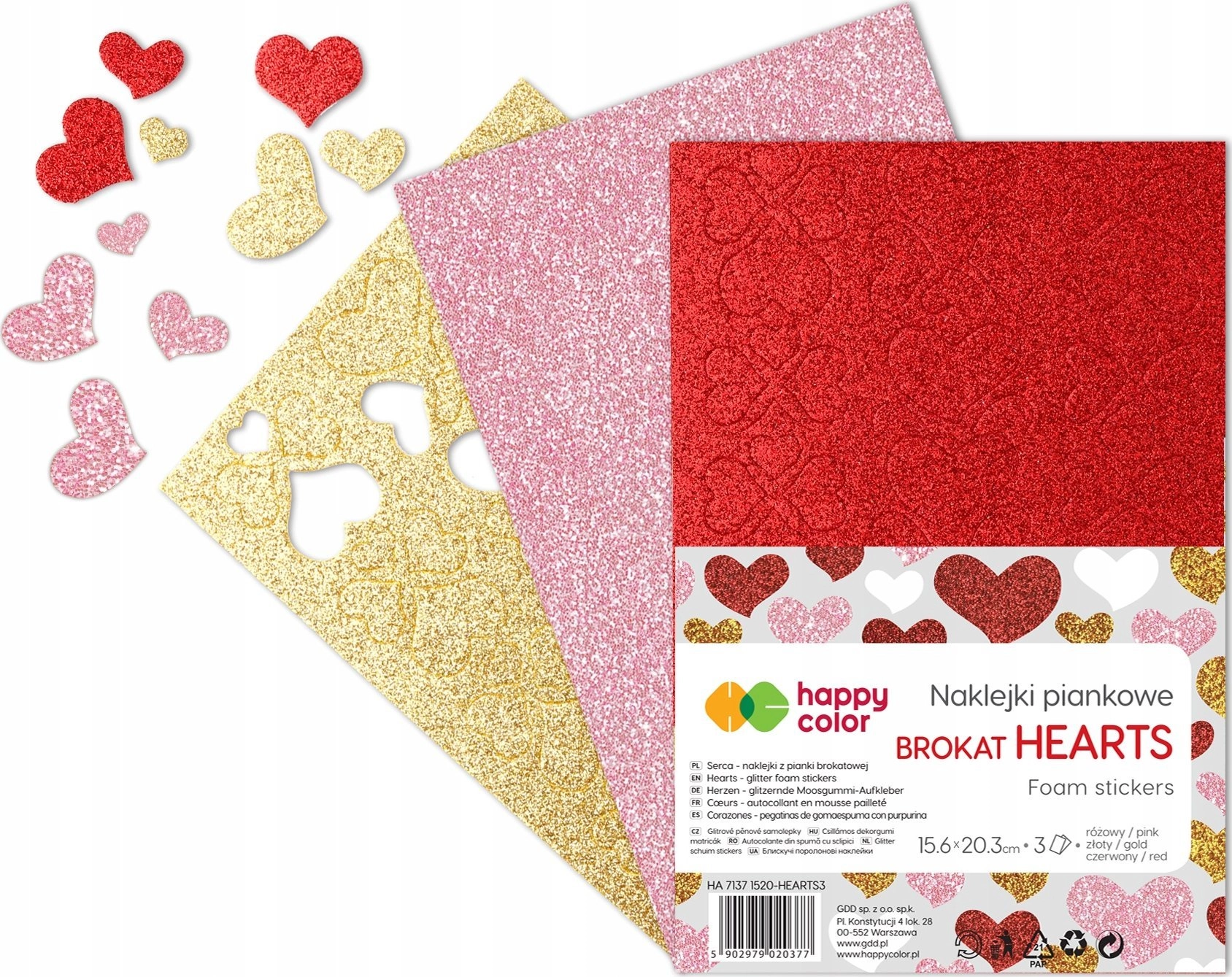 Happy Color Naklejki Serca brokatowe A5