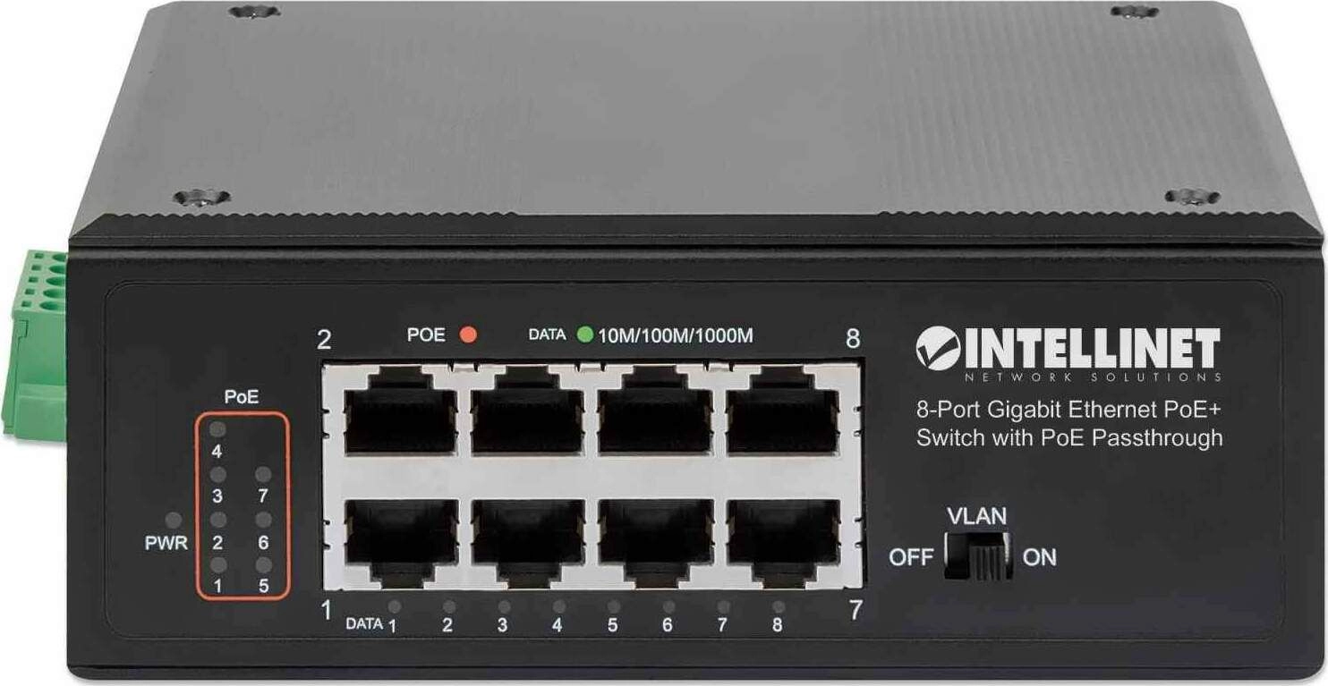 INTELLINET 8-Port PoE+ Gb Switch PoE-Passthrough