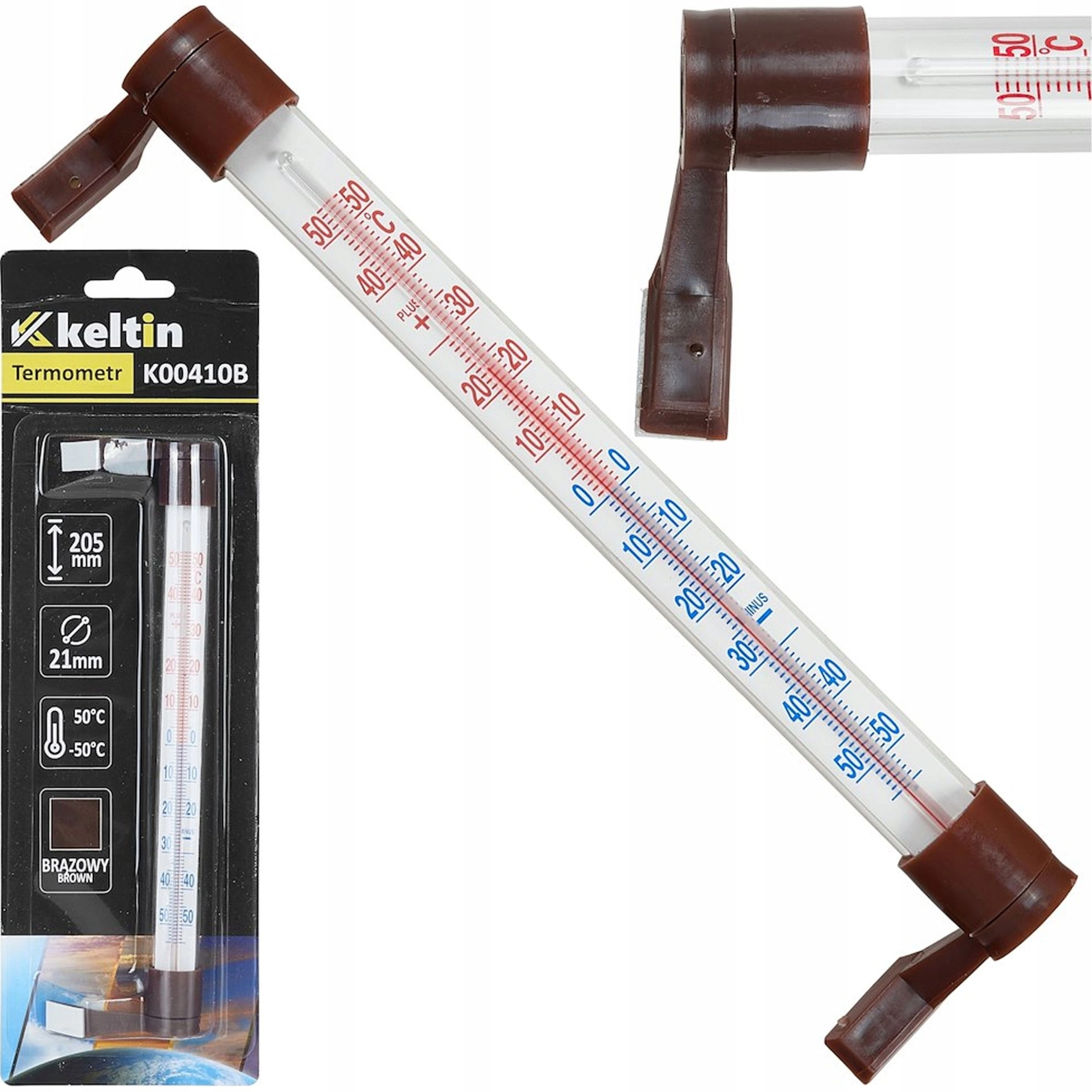 KELTIN Termometr zaokienny 205x17mm /brązowy (12/120)