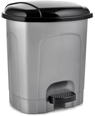 Gray plastic waste bin with pedal
