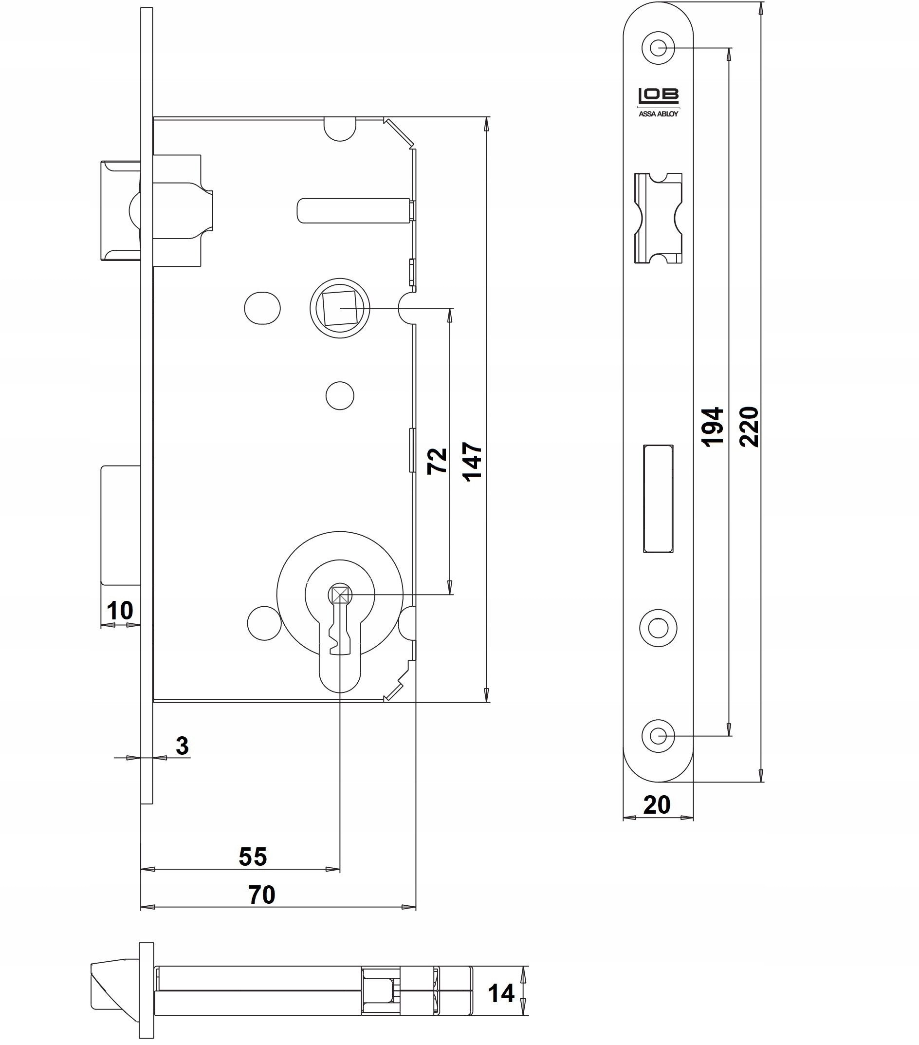 MORTISE LOCK CYL Z7ABP 72/55 RIGHT