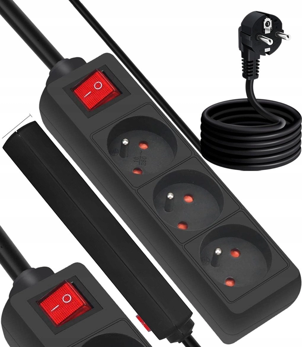 Power extension cable 3 sockets with