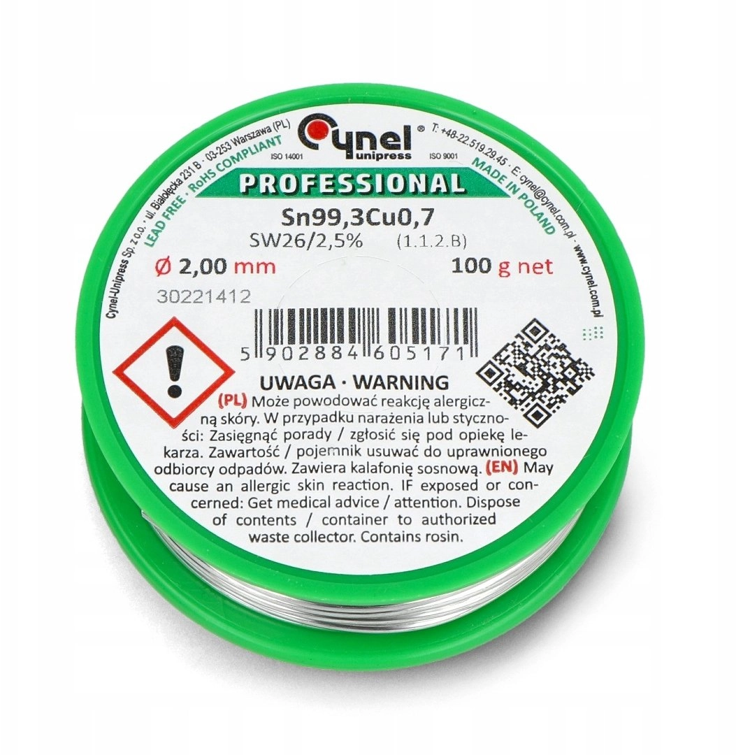 SOLDER SN99.3CU0.7-SW26/2.5% 2MM