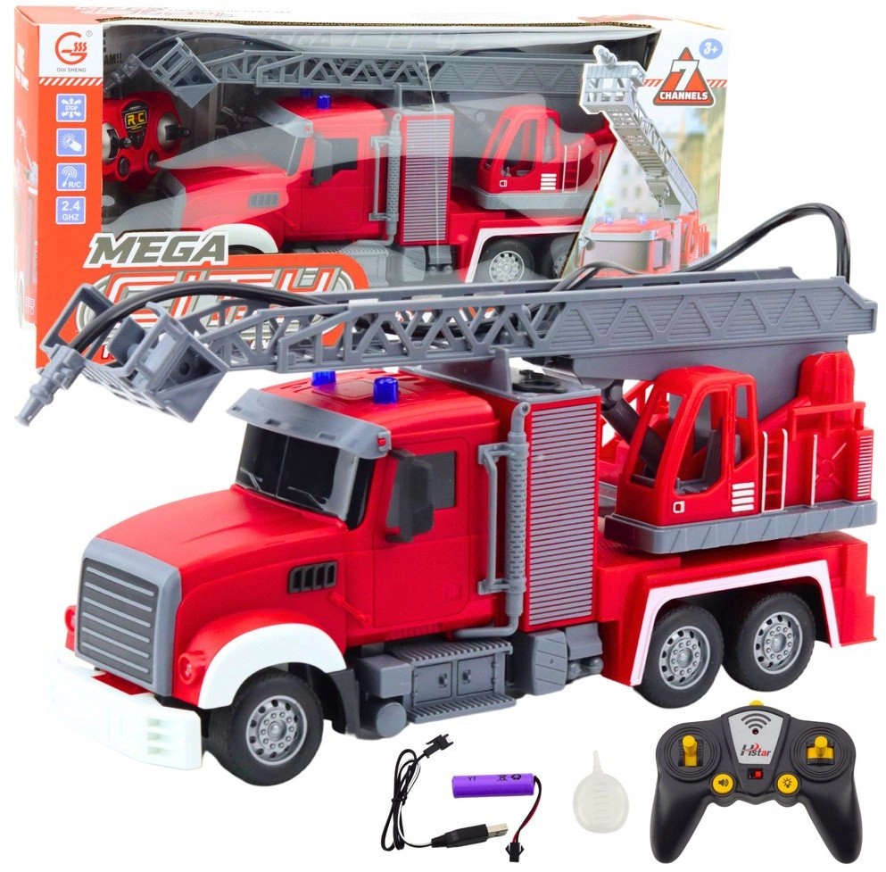 Fire Truck With Boom Water Pouring