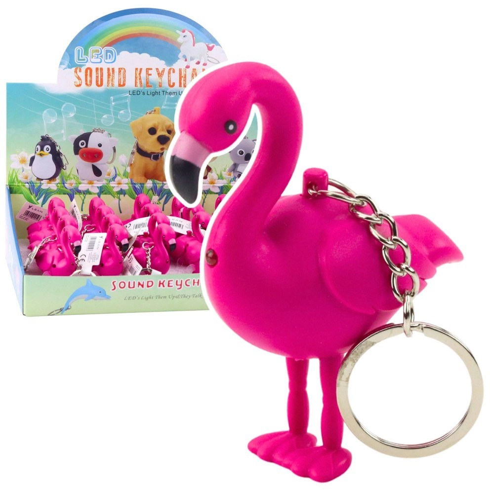 Flamingo LED Sounds Pink Backpack Keychain