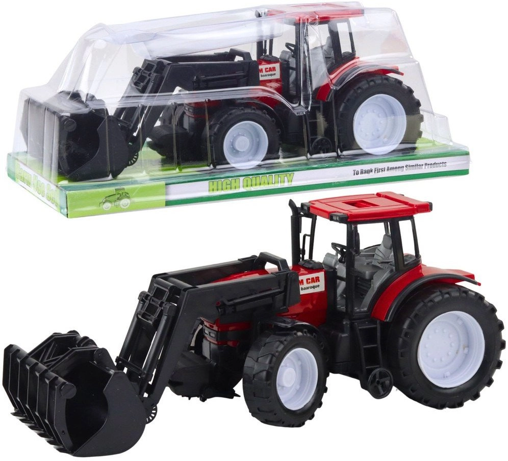 Agricultural tractor with a red grab