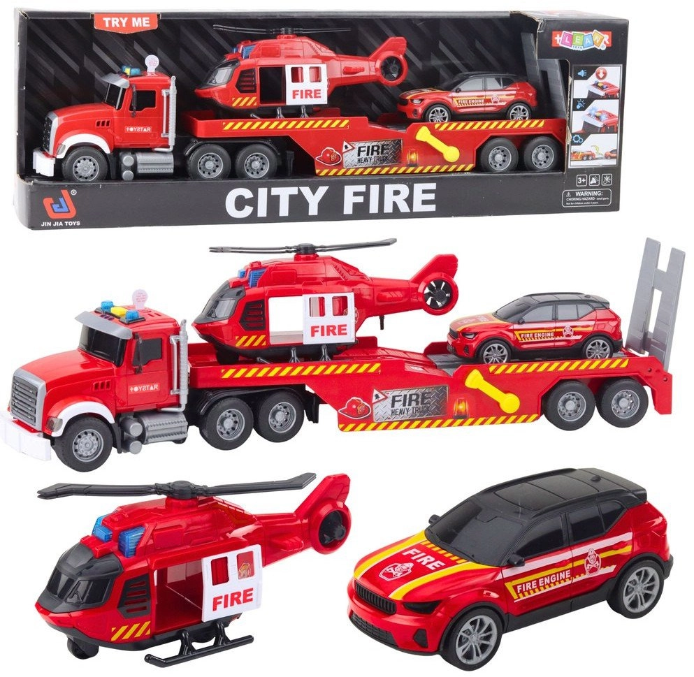 Firefighter Set Tow Truck Helicopter Car