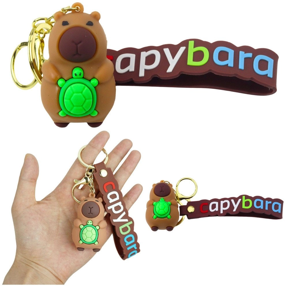 Capybara Figurine Keychain with a Turtle
