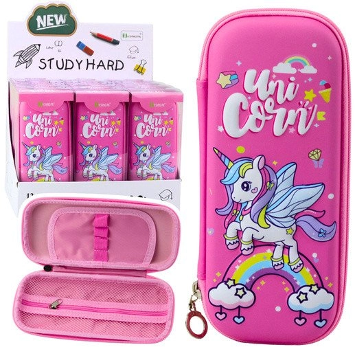 Stiffened Unicorn School Pencil Case Pink