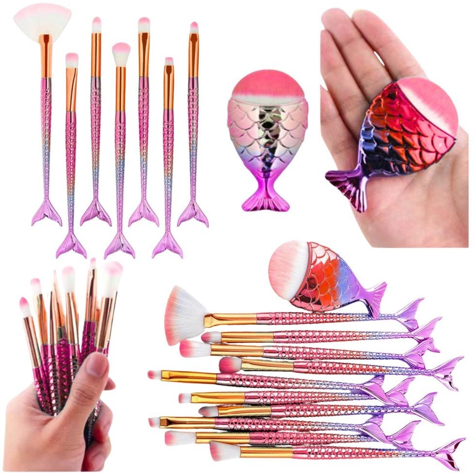 Mermaid Tail Makeup Brushes Set Purple
