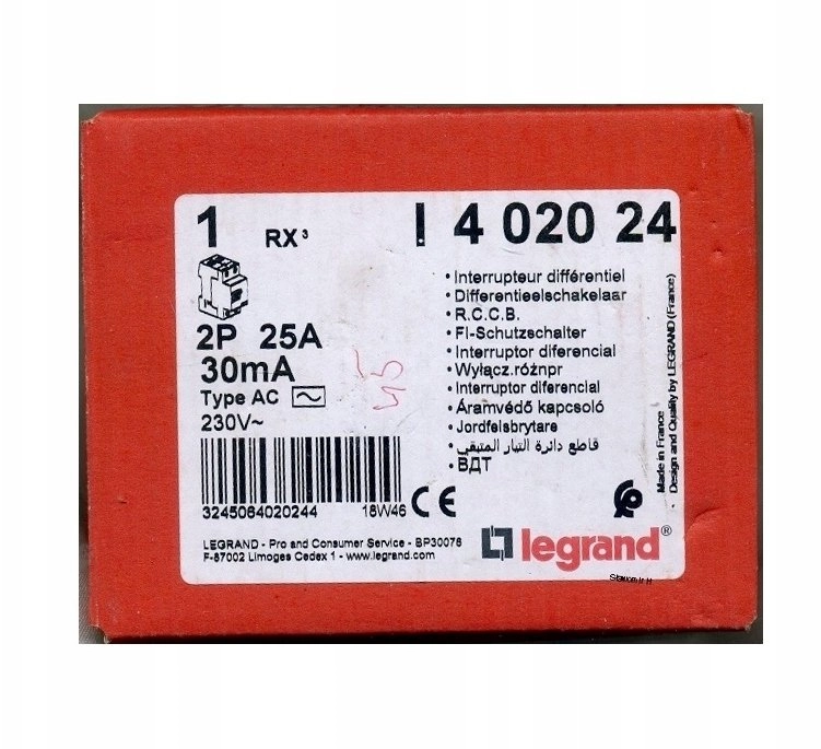 Legrand 402036 RX3 Fi-Schalter 25A 2-polig
