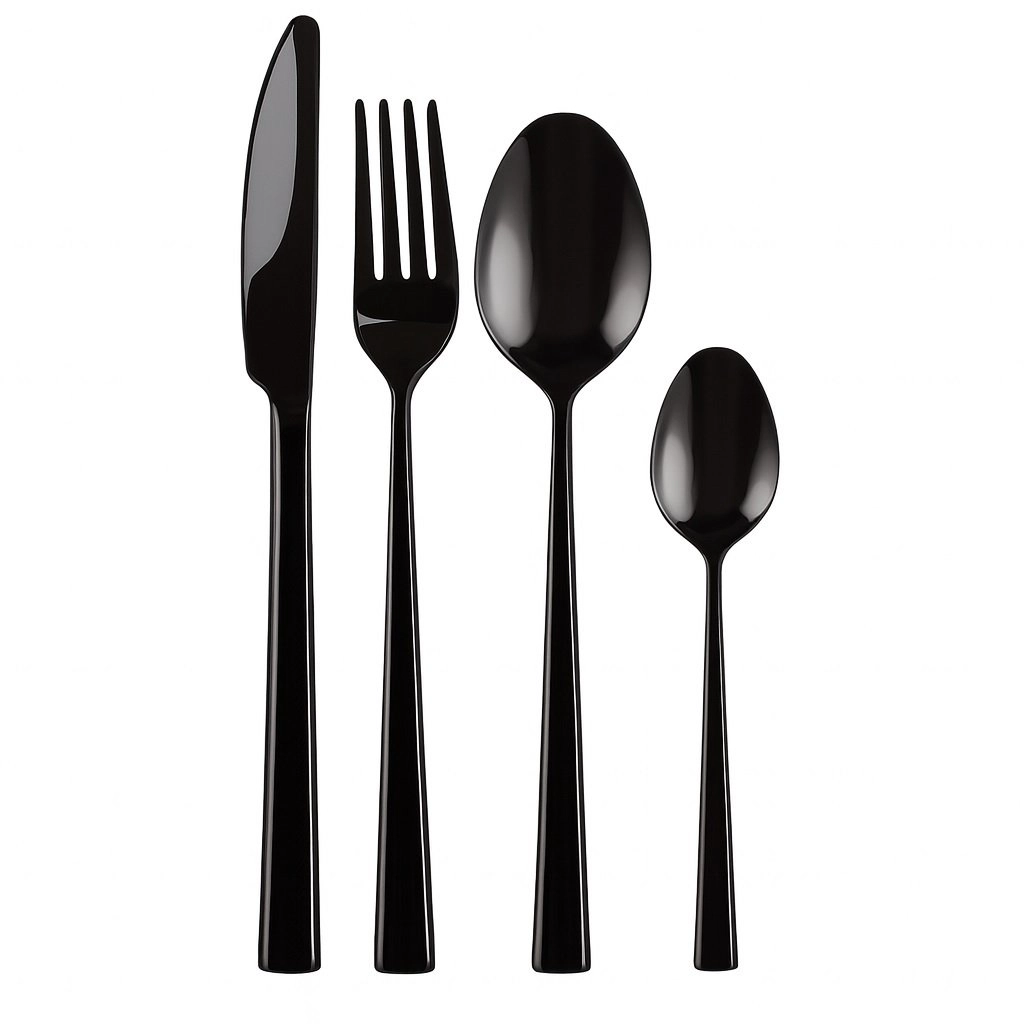 PIANO SHINY BLACK CUTLERY SET 24