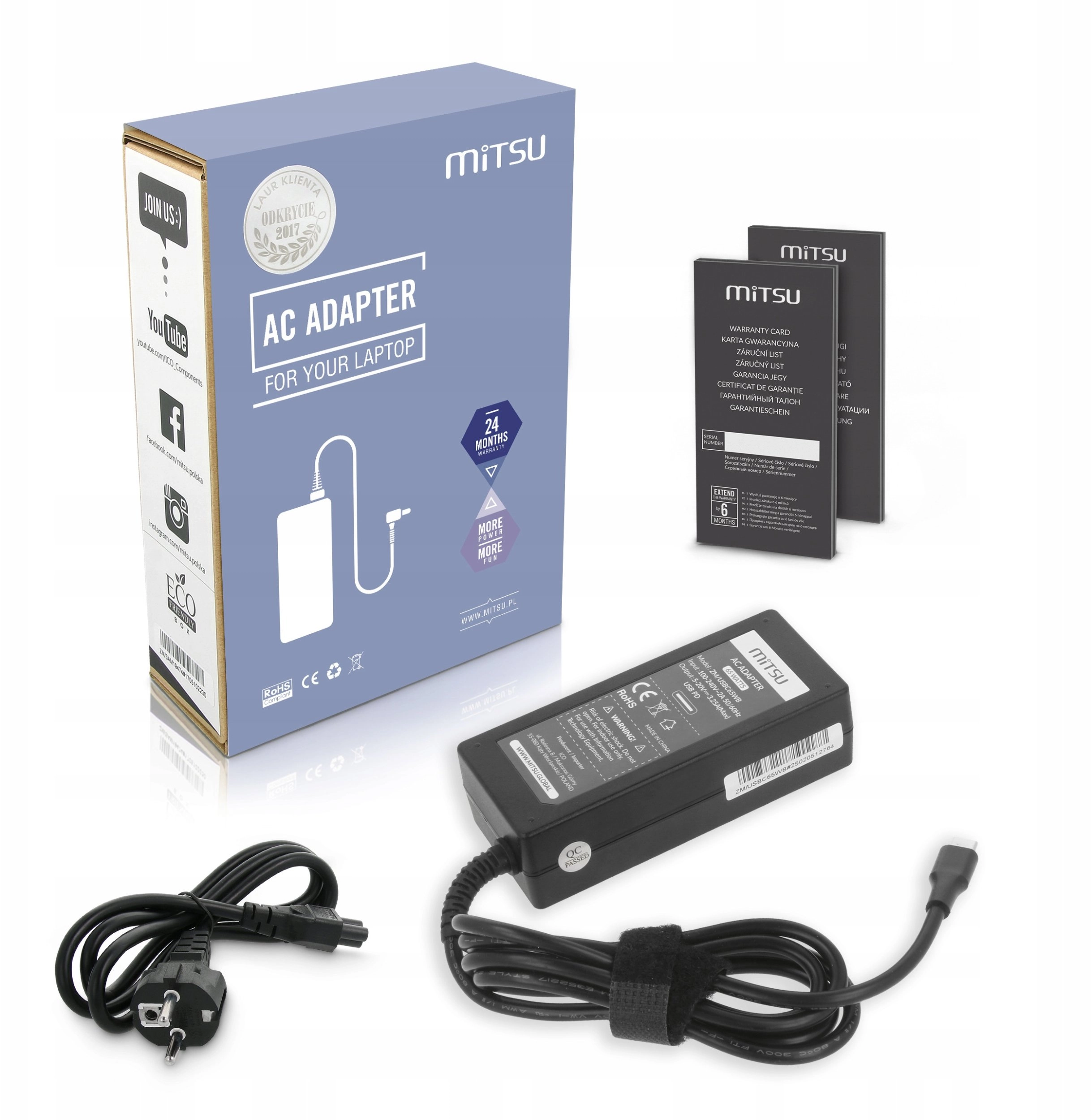 Zasilacz sieciowy Mitsu 65W USB-C  USBC