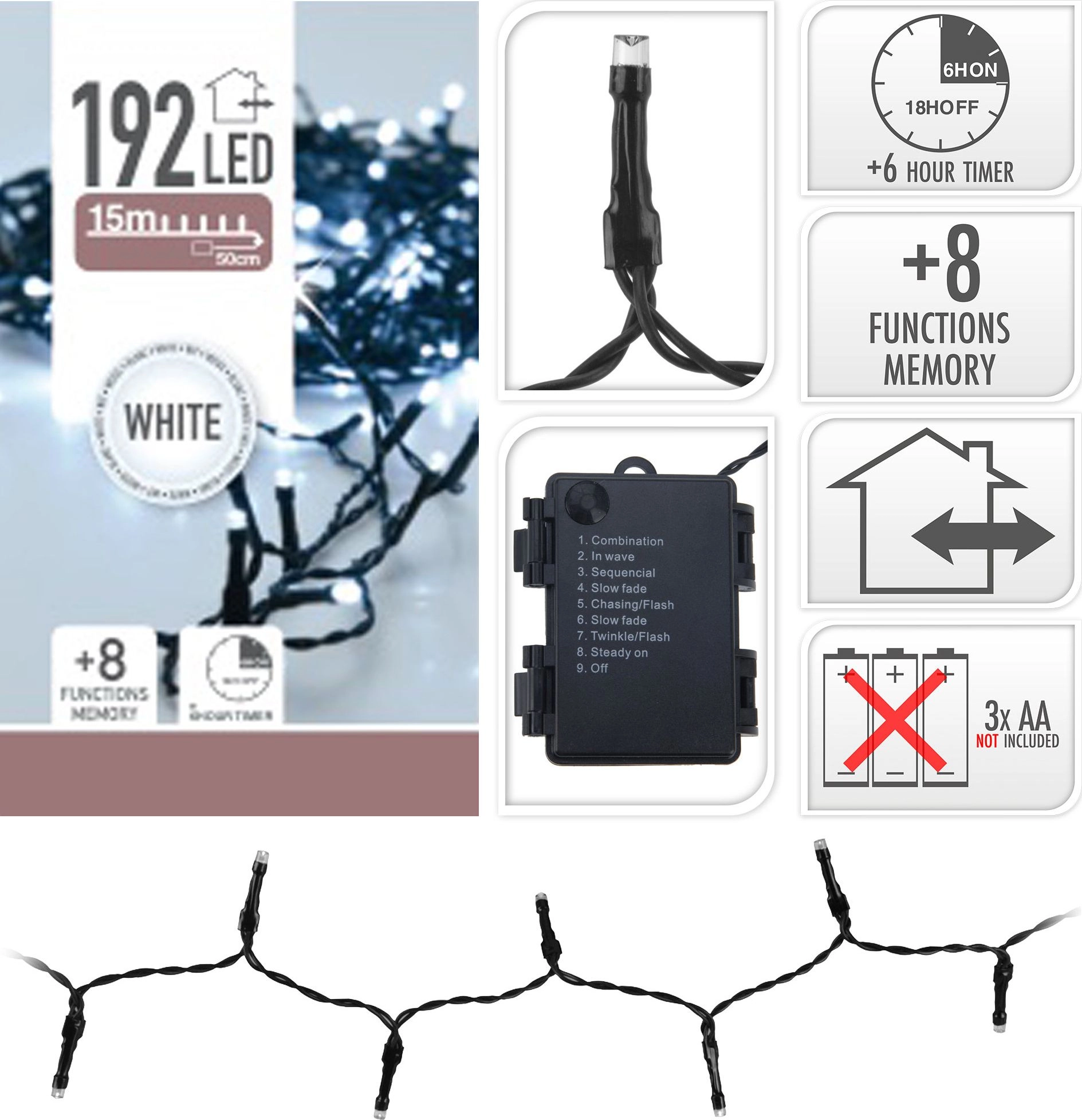 Lampki choinkowe 192 LED białe zimne