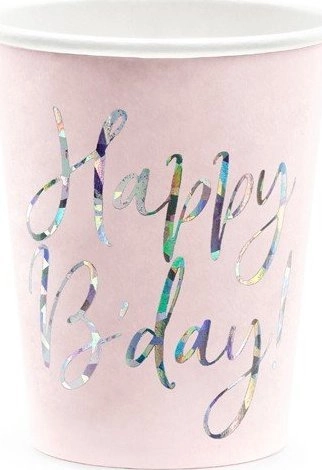 PartyDeco Happy B`day cups! powder pink
