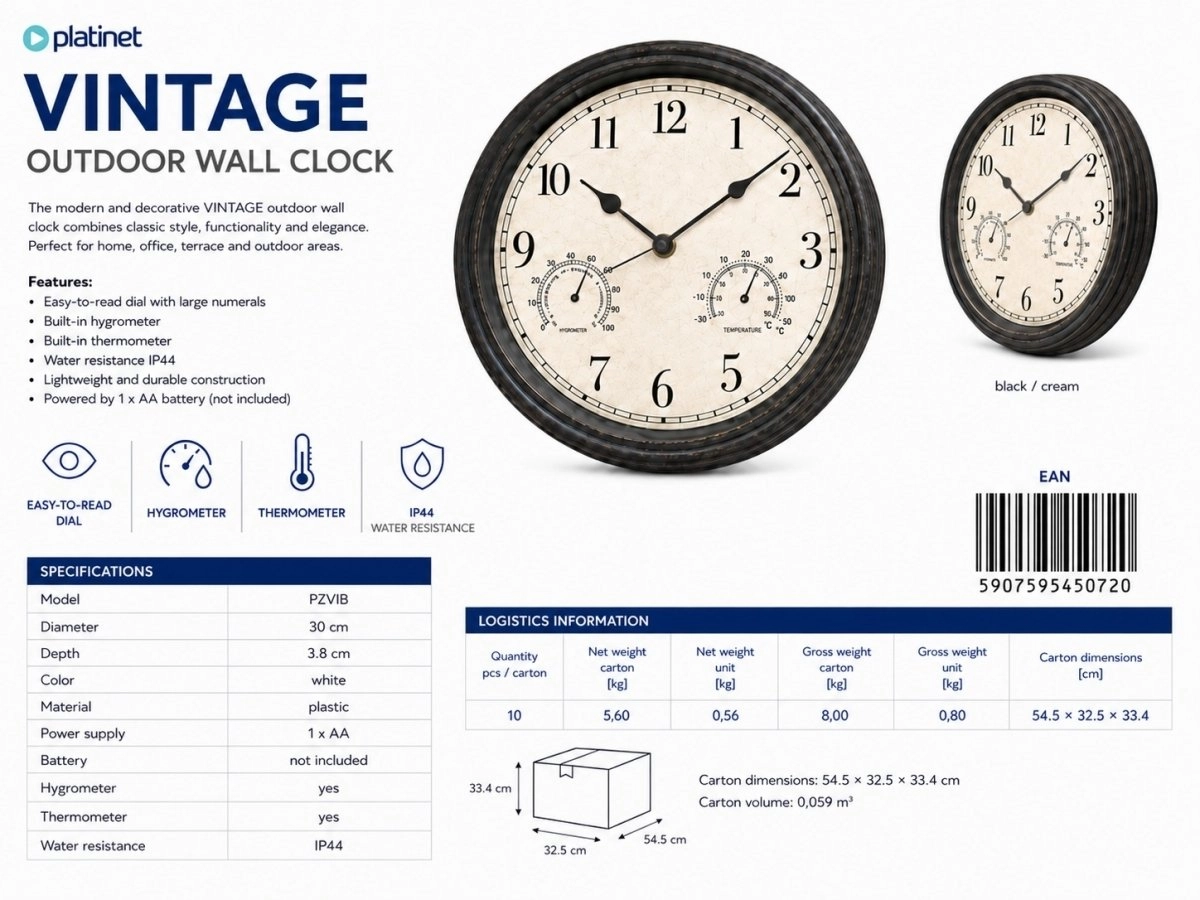 Platinet PLATINET WALL CLOCK VINTAGE WALL