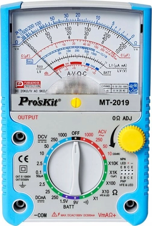 Aizsargājošs daudzfunkcionāls analogais multimetrs 0 1-1000V