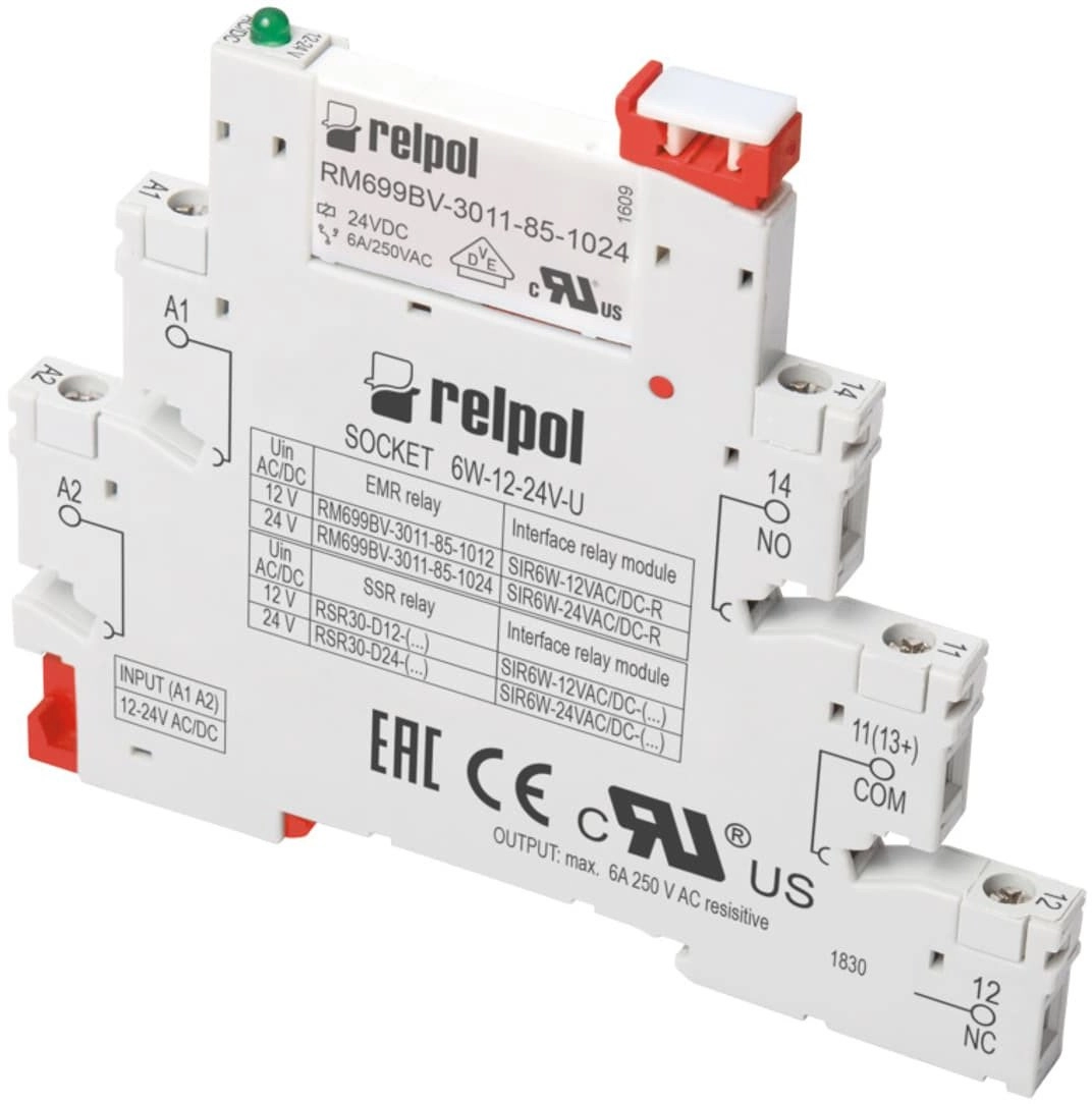Narrow-profile interface relay SIR6W-24VAC/DC-R 863751 0001-00013-18663