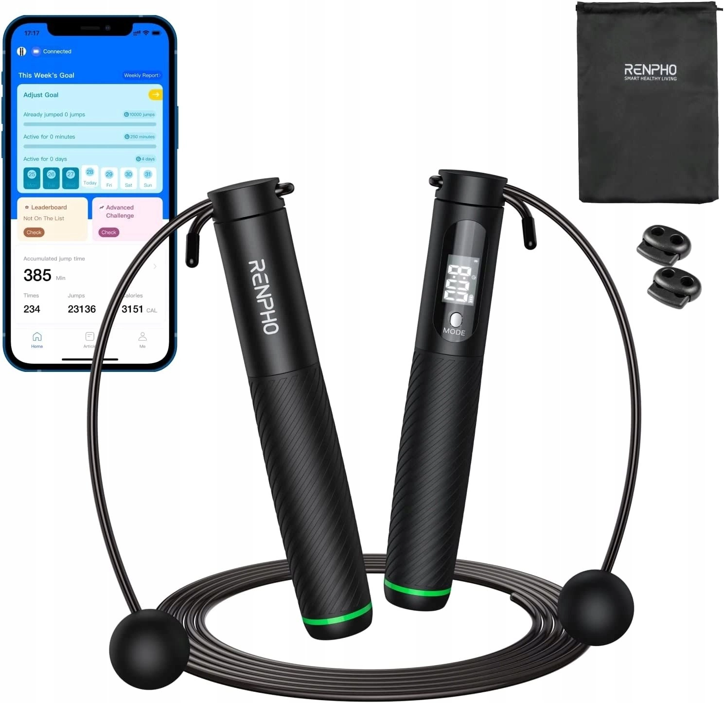 Renpho Smart Jump Rope 2in1 black