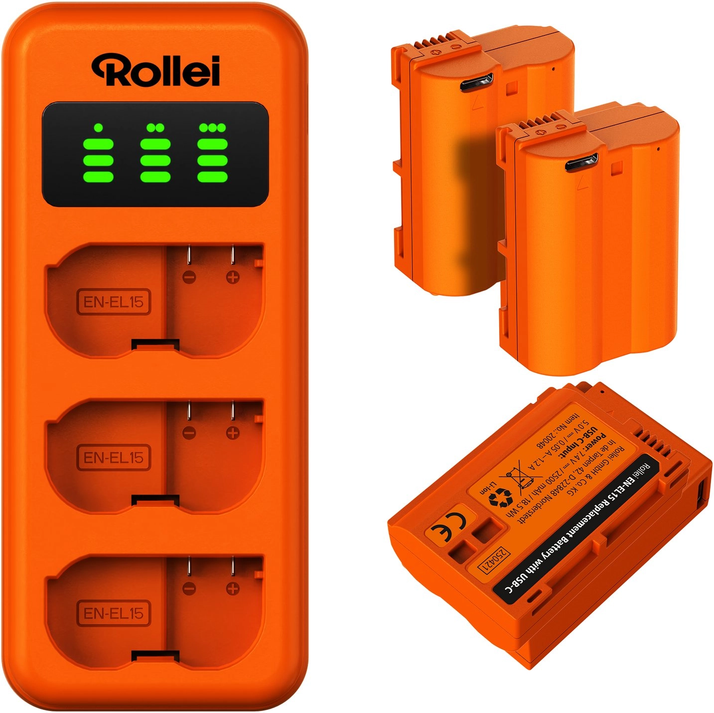 Rollei EN-EL15 3-pack akku- ja laturisarja