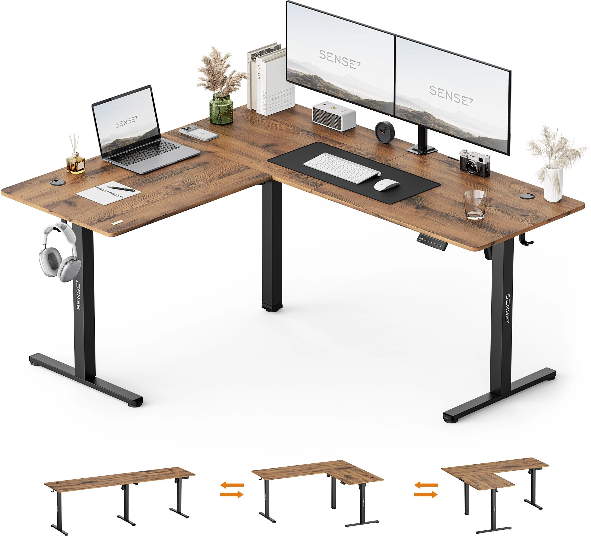 Biurko SENSE7 Nojo Light Corner Ciemnobrązowe