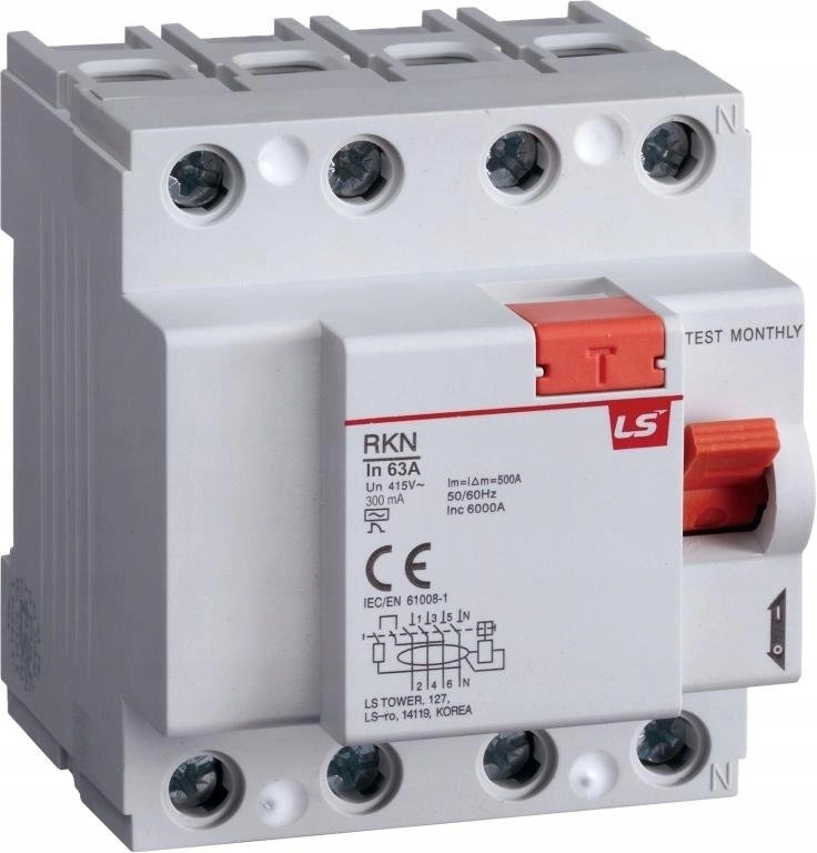 Residual current circuit breaker 4P 63A