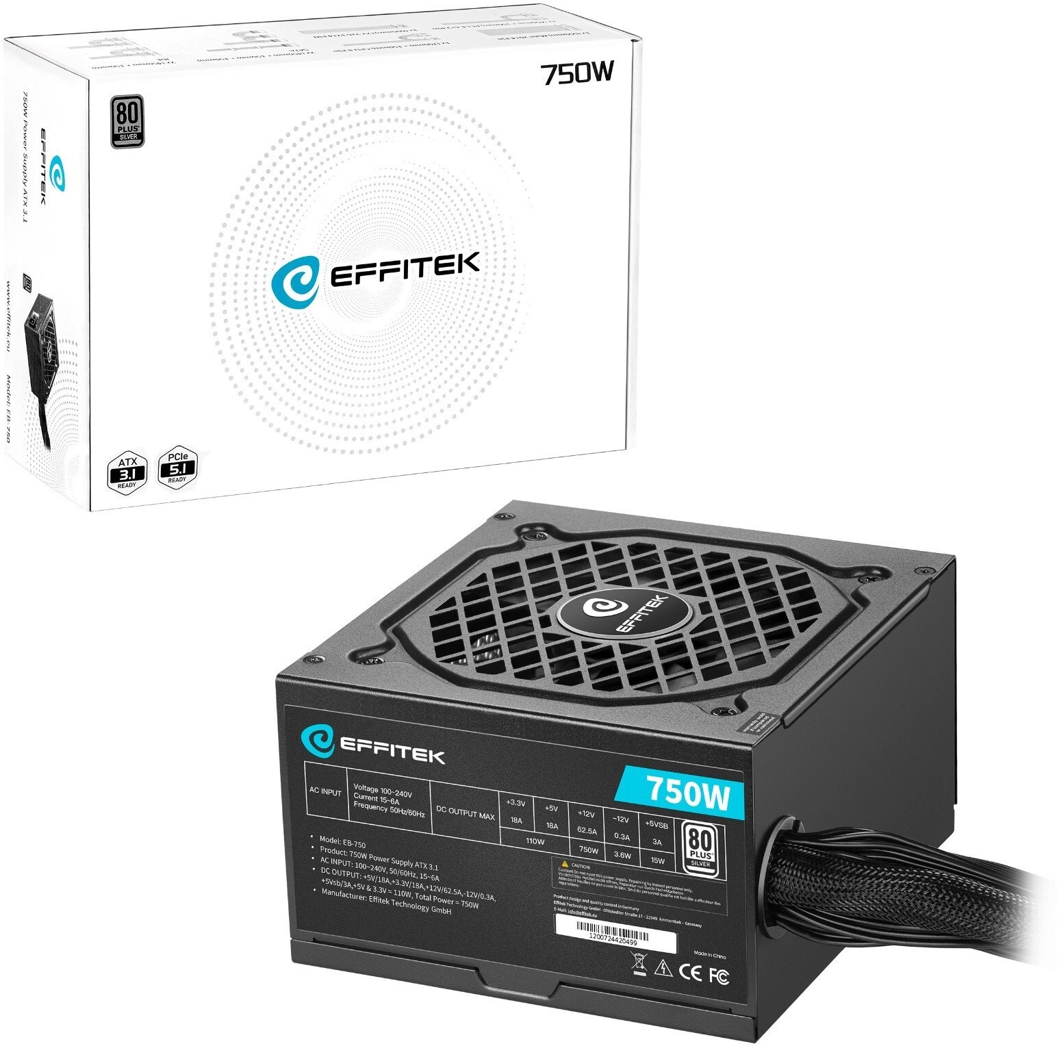 Power Supply EFFITEK 750W ATX 3
