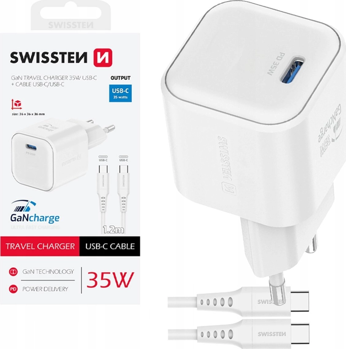 Swissten Network Charger GaN USB-C 35W