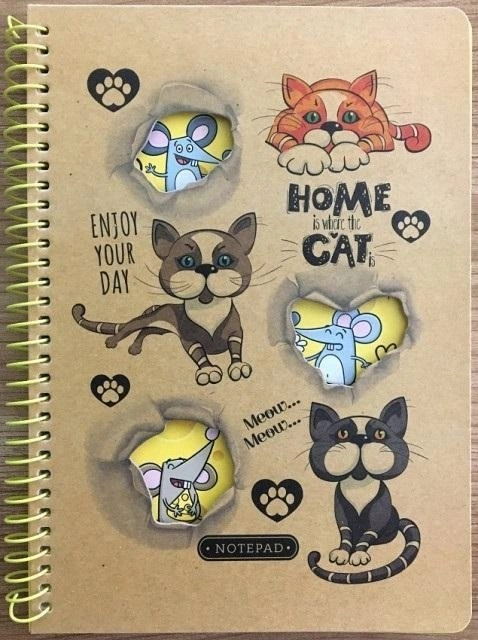 Notebook A5/80K checkered kraft Cats and