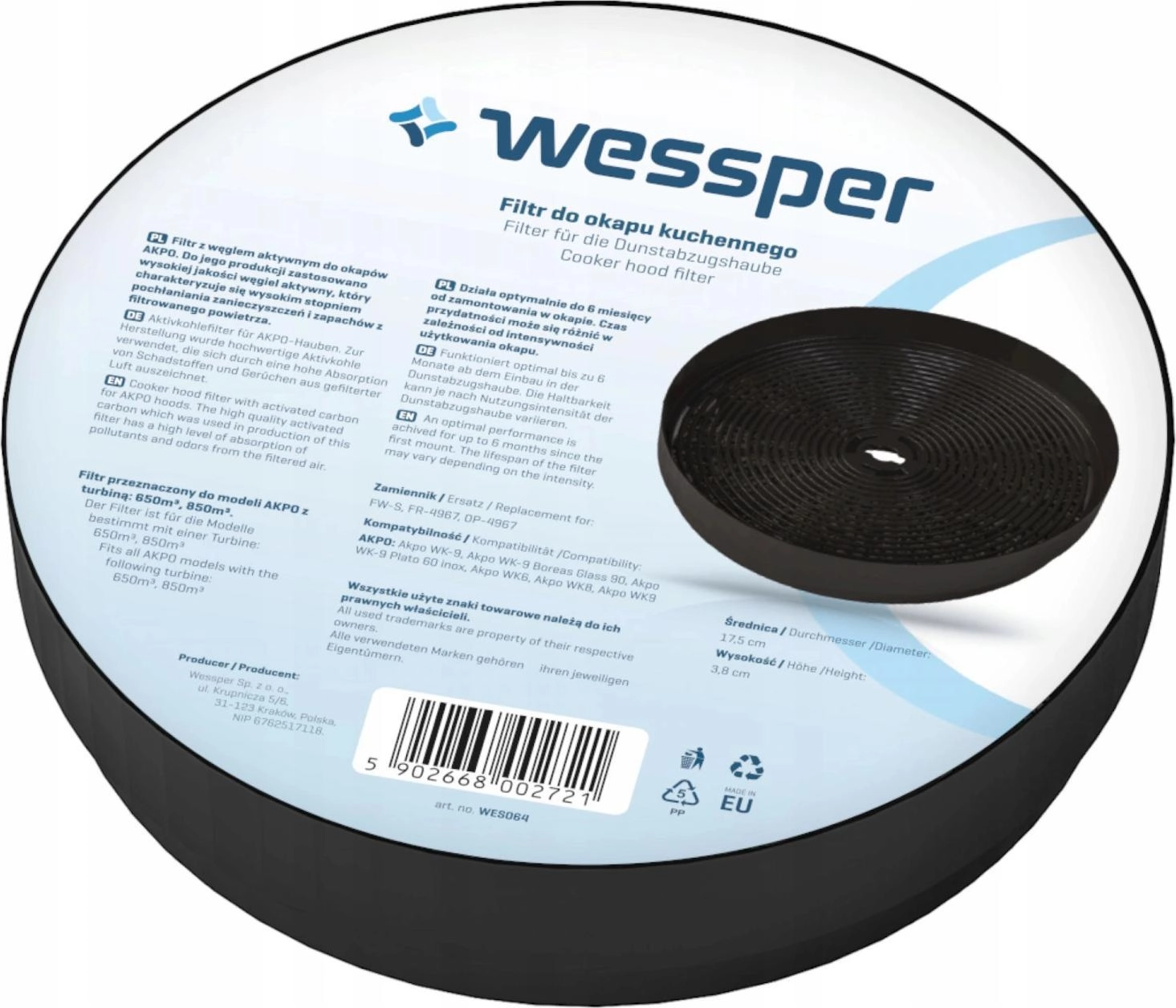 Wessper Filtr węglowy do okapu AKPO