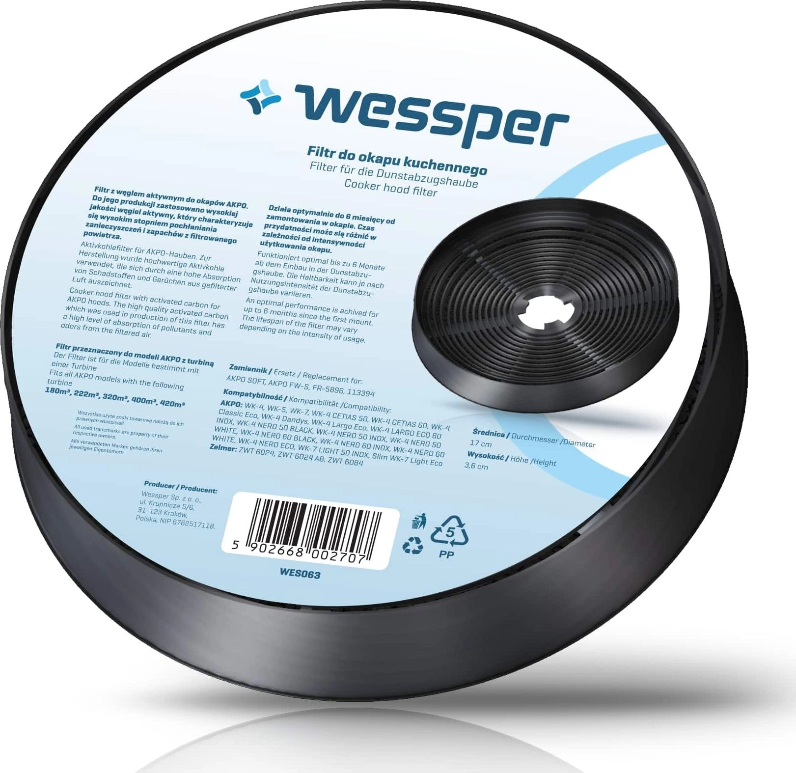 Wessper filtr węglowy do okapu AKPO