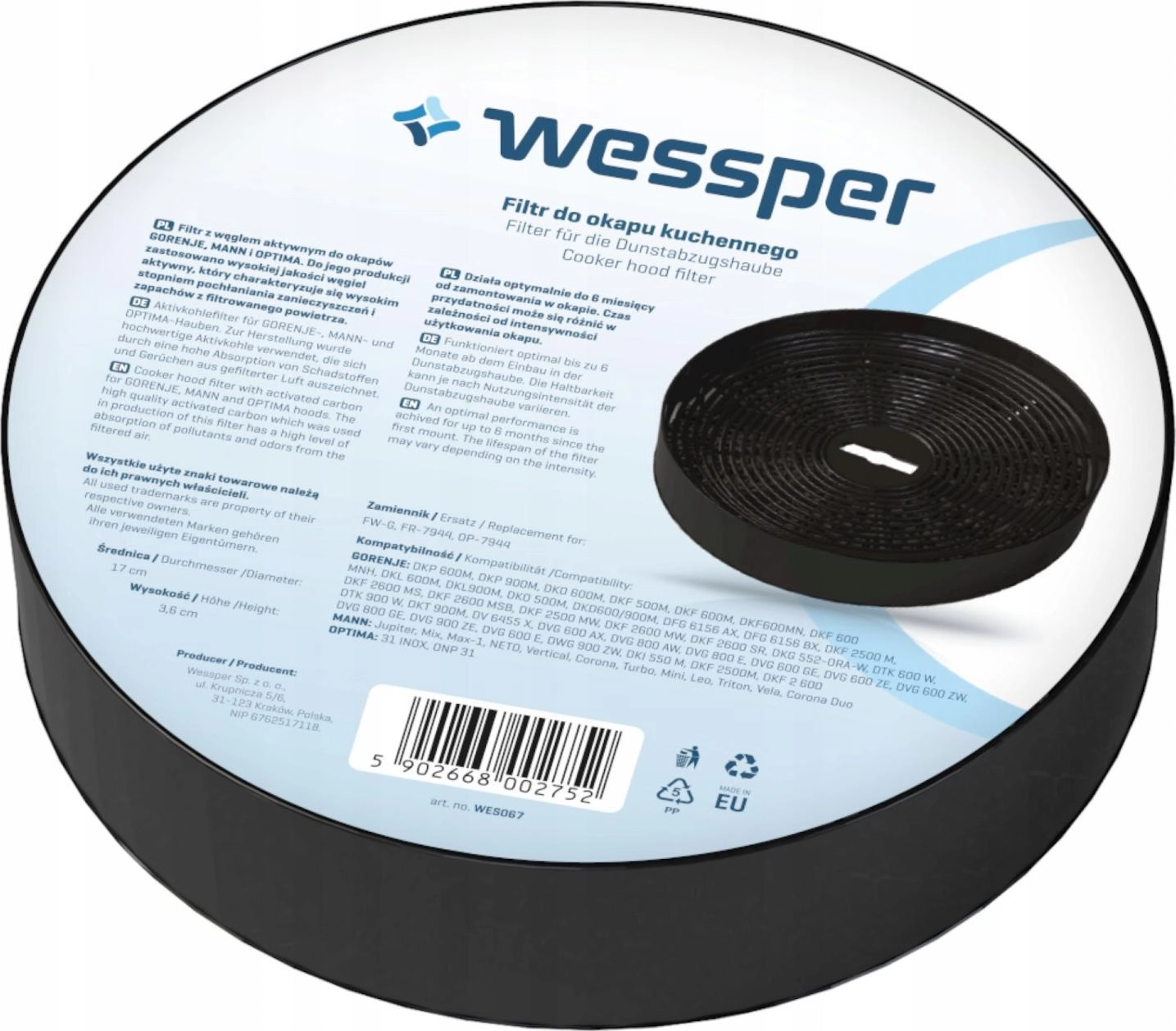 Wessper ROUND CARBON FILTER FOR Maan