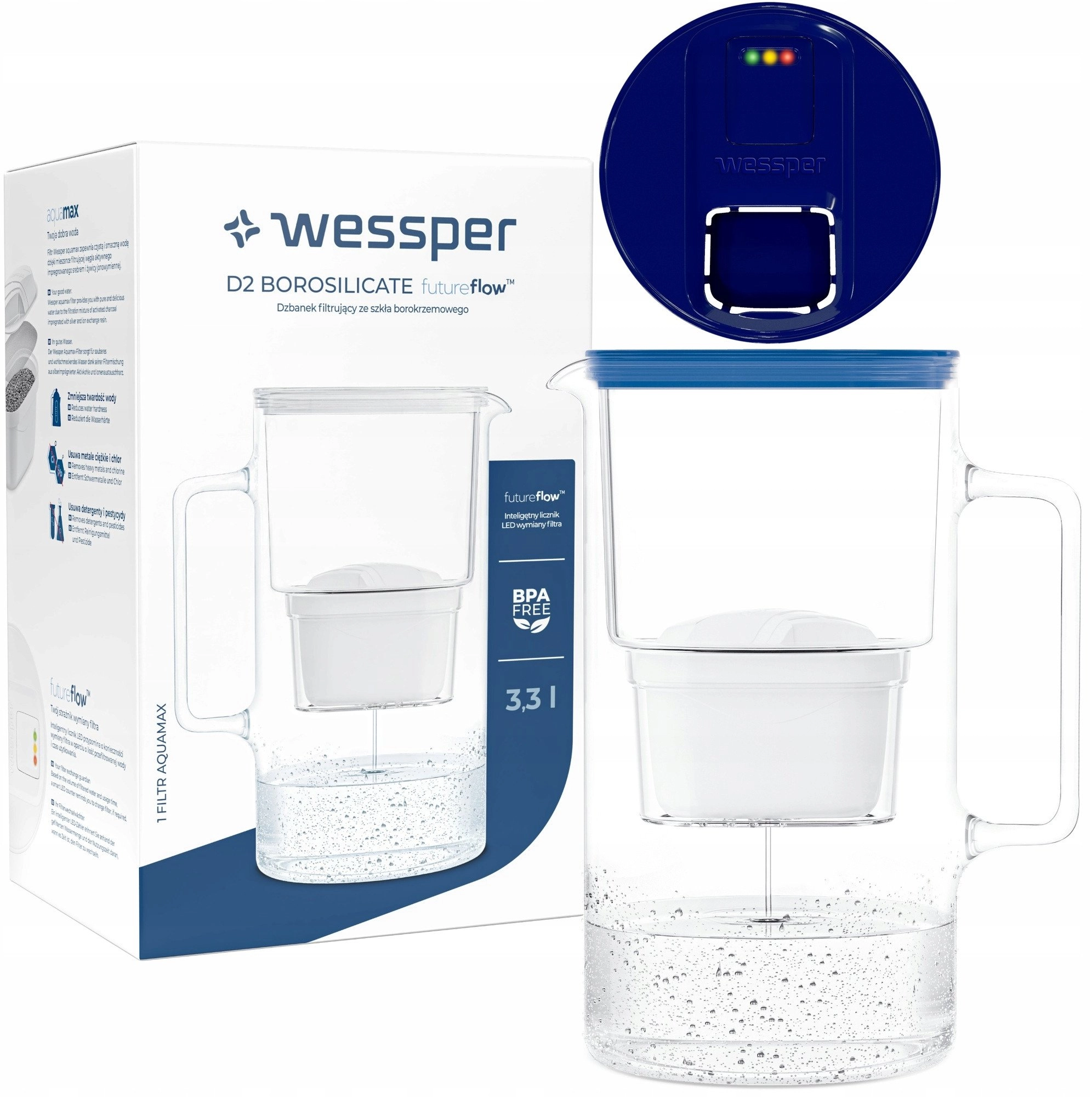 Dzbanek Wessper D2 Borosilicate FutureFlow Aquamax