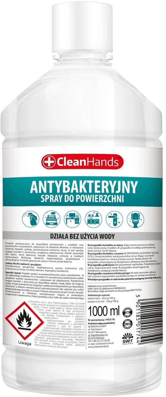 CLEANHANDS Antibacterial surface disinfection spray 1