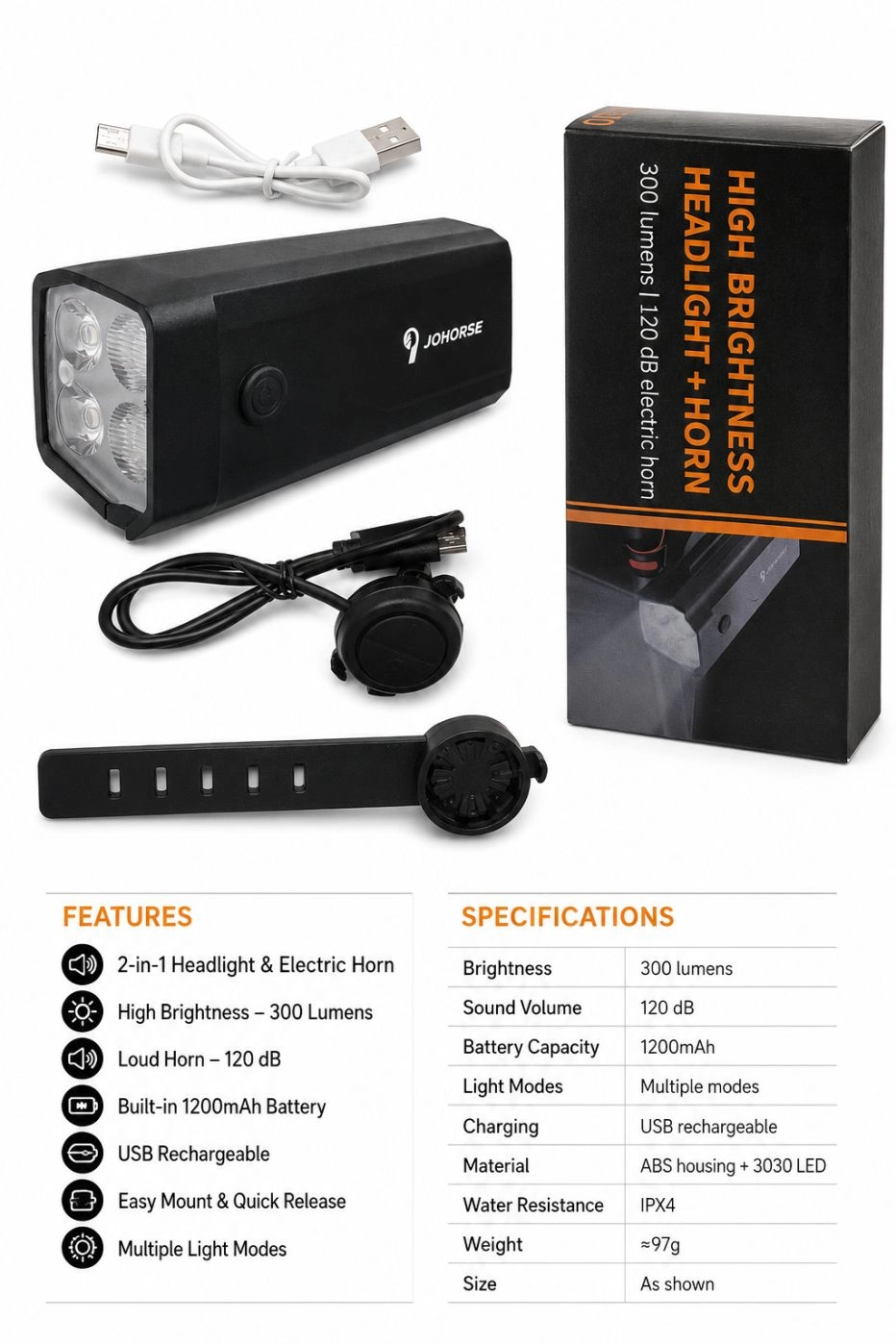 Piederums velosipēdiem iLike Rechargeable Bicycle Headlight